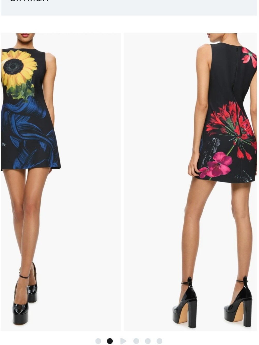NWT Alice Olivia Clyde Black Crepe Floral Sunflower Pink Bloom Aline Mini Dress